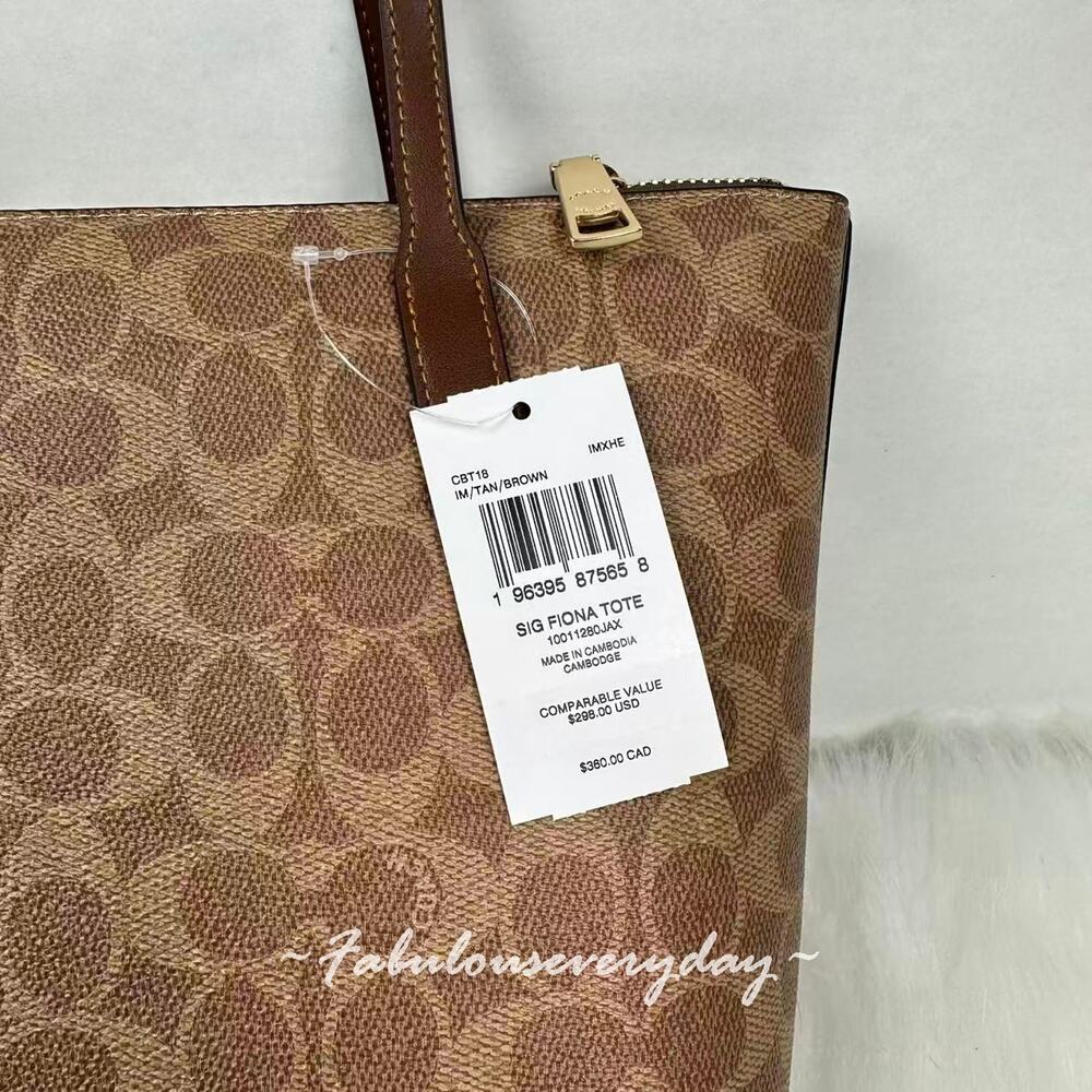 COACH Fiona Zip Tote Bag In Signature Canvas CBT18 Gold/Tan/Brown NWT - Picture 4 of 7